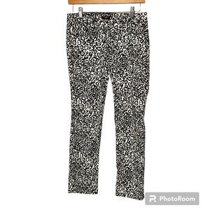 Ann Taylor Petite Ivory Black Office Career Leopard Print Skinny Trouser Pants
